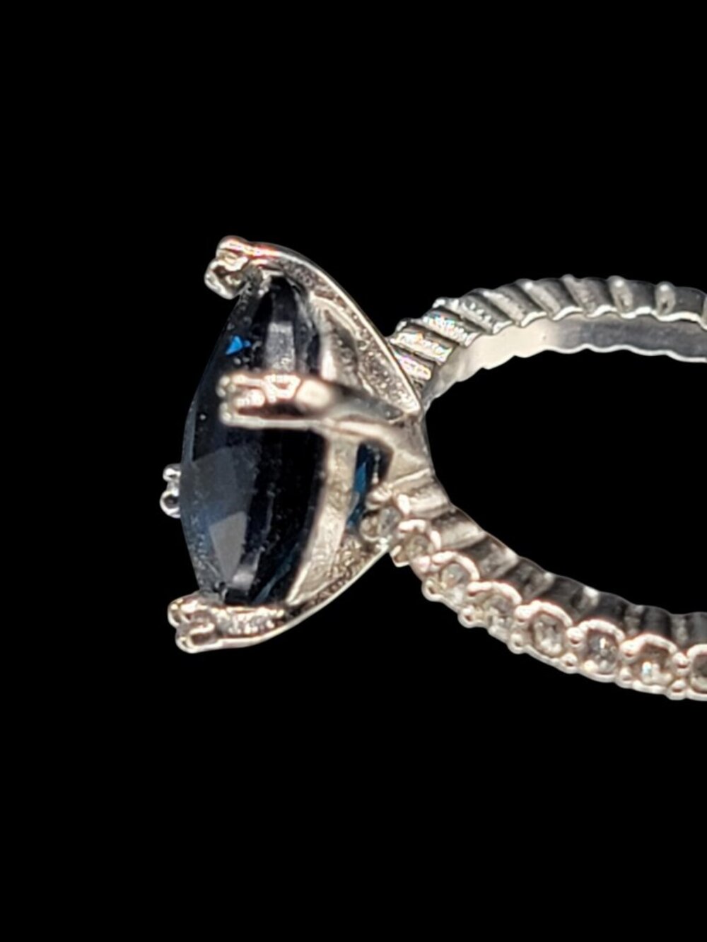 Sterling Silver Sapphire Ring NV Nevada 925 Pave CZ Band Size 6 Cubic Zirconia - Picture 14 of 16